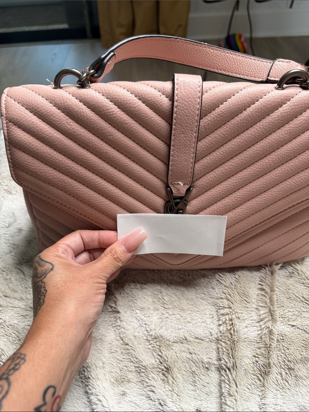 Designer-Inspired Quilted Top-Handle Bag in Blush Pink